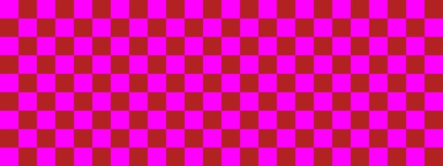 Checkerboard banner. Firebrick and Magenta colors of checkerboard. Small squares, small cells. Chessboard, checkerboard texture. Squares pattern. Background.