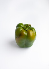 Fresh Green Sweet Bell Pepper (capsicum) Isolated on White Background Closeup Copy space Harvesting