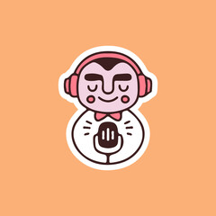 Cute boy with earphone and microphone illustration. Vector graphics for merch prints and other uses.