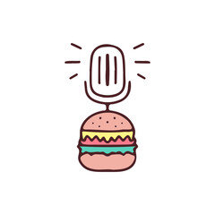 Microphone and burger illustration. Vector graphics for merch prints and other uses.
