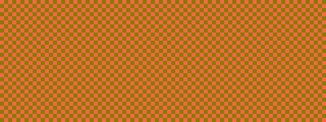 Checkerboard banner. Olive and Tomato colors of checkerboard. Small squares, small cells. Chessboard, checkerboard texture. Squares pattern. Background.