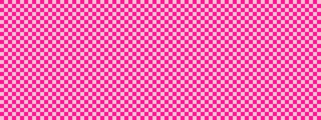 Checkerboard banner. Pink and Deep pink colors of checkerboard. Small squares, small cells. Chessboard, checkerboard texture. Squares pattern. Background.