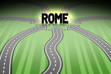 All roads lead to Rome - illustration of famous proverb - obrazy, fototapety, plakaty