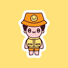 Cute boy with bucket hat and vest illustration. Vector graphics for t-shirt prints and other uses.
