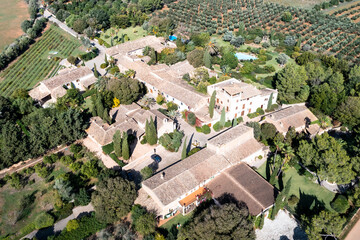 Aerial view, Finca and building of the Bodega Biniagual, luxury winery Binissalem, Mallorca,...