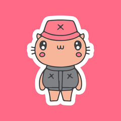 Hype cat in bucket hat and vest illustration. Vector graphics for t-shirt prints and other uses.