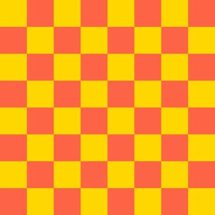 Checkerboard 8 by 8. Tomato and Gold colors of checkerboard. Chessboard, checkerboard texture. Squares pattern. Background.