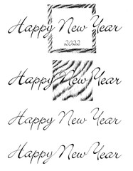 Handwritten calligraphic brush lettering composition of Happy New Year