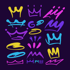 multicolored graffiti elements set spray paint crown