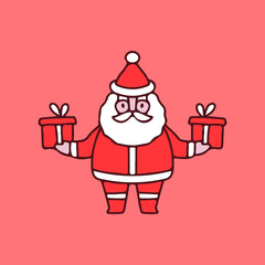 Santa Claus with gift boxes illustration. Vector graphics for t-shirt prints and other uses.