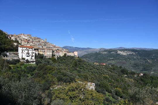 Panoramic view of Castel San Lorenzo, a small village in the mountains of the province of Salerno, Italy.