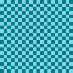 Two color checkerboard. Teal and Sky blue colors of checkerboard. Chessboard, checkerboard texture. Squares pattern. Background.