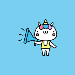 Little unicorn with megaphone illustration. Vector graphics for t-shirt prints and other uses.