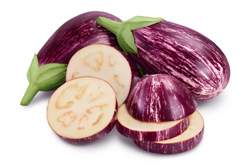 striped eggplant graffiti isolated on white background with clipping path and full depth of field.