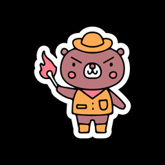 Traveler bear holding bonfire illustration. Vector graphics for t-shirt prints and other uses.