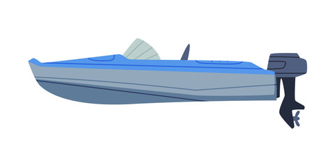 Motorboat or Speedboat as Watercraft or Swimming Water Vessel Vector Illustration