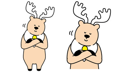 腕を組みうなずくトナカイさんのイラスト素材。