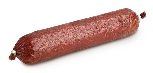 Smoked sausage salami isolated on white background with clipping path and full depth of field