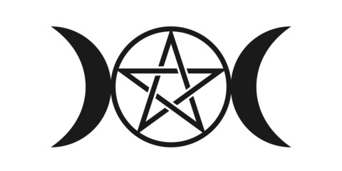 Triple moon with pentacle symbol. Clipart image isolated on white background