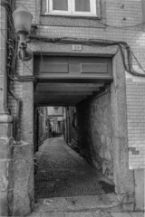 alley gray city bars streetlight number