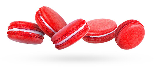 Cherry macaroons isolated on white background. Beautiful biscuits