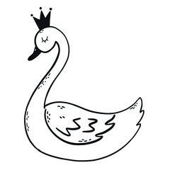 cute hand drawn illustration of a swan for kids apparel decor, coloring pages, nursery posters and prints, cards, etc. EPS 10