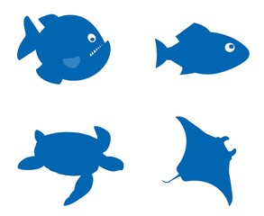 Poissons en 4 icones bleus © Atlantis