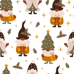 Fototapeta premium Seamless pattern with Christmas gnomes.