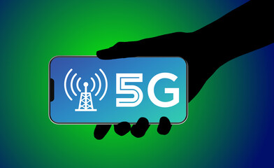 Human hand,smartphone and 5g technology