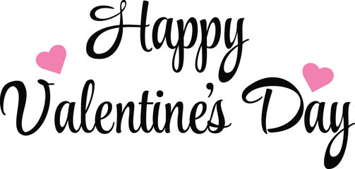 Valentine's Day typography with pink hearts. VectorVector illustration isolated on white background.