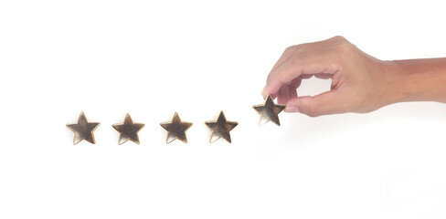 Rise on increasing five stars in human hand, Increase rating