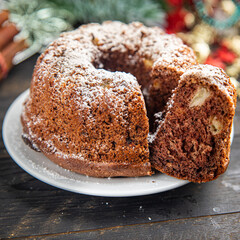 sweet cake christmas treat chocolate taste new year baking delicacies meal snack on the table copy space food background rustic. top view