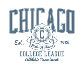 Fototapeta Chicago, Illinois college style t-shirt design. Typography graphics for athletic tee shirt. Original sportswear print. Vector illustration. obraz