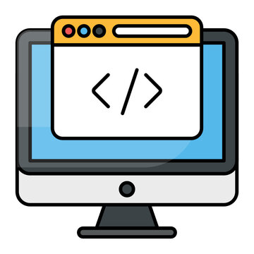 IDE Editor opened on led Concept, GUI Code Block Vector Color Icon Design, Software and web development symbol on white background, Computer Programming and Coding stock illustration
