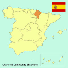 spain map with provinces, navarre, vector illustration 