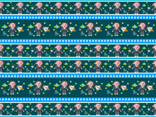 space cartoon character pattern on blue background