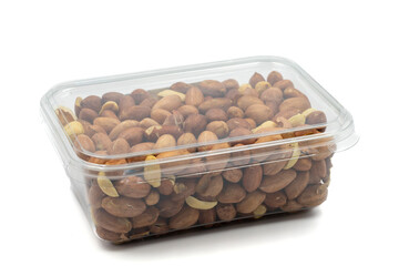 Packed peanuts isolated on white background. Snack nuts. close-up.
