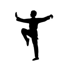 Fototapeta na wymiar Silhouette of man train martial arts crane pose.