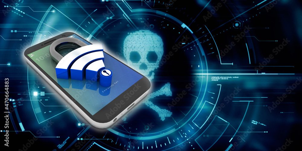 Poster 3d rendering transmitter mobile wifi protect lock
