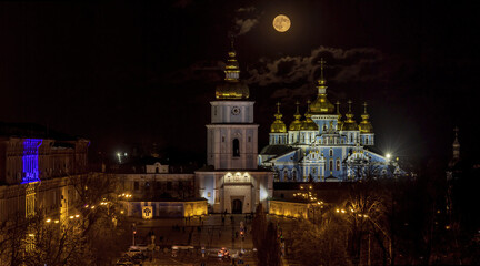 Full Moon over the St. Michael`s Cathedral in Kyiv, Ukraine 