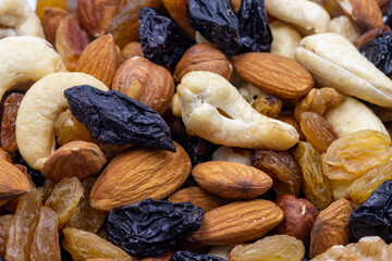 Close-up Mixed nuts. food background. Snack Fresh Nuts.