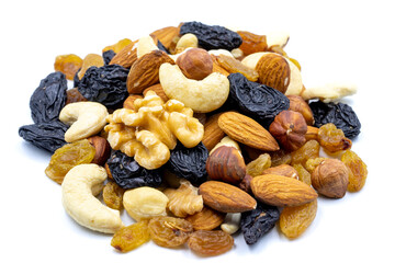 Mixed nuts isolated on white background. Snack fresh nuts. close up