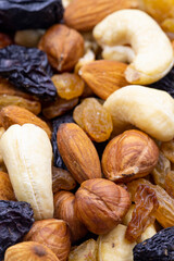 Close-up Mixed nuts. food background. Snack Fresh Nuts. Story format