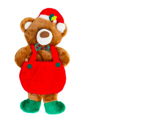 Cute Christmas teddy bear isolated on white with copy space