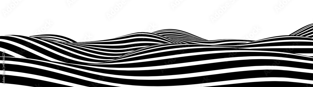 Poster optical illusion curve wave. abstract vector background with black and white lines. pattern distorte