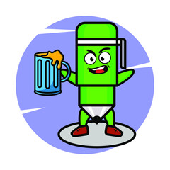 Pen mascot character with beer glass and cute stylish design for t-shirt, sticker, logo elements