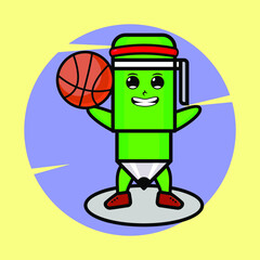 Cartoon pen mascot playing basketball and cute stylish design for t-shirt, sticker, logo elements
