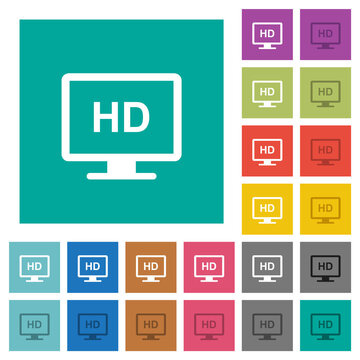 HD display square flat multi colored icons