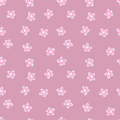 Cute pink plumeria flower seamless pattern. Exotic tropical wallpaper.