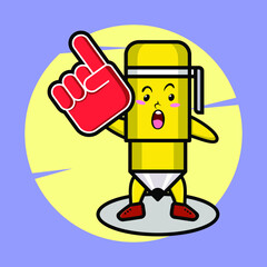 Pen illustration cartoon with foam finger glove, cute style design for t-shirt, sticker, logo element